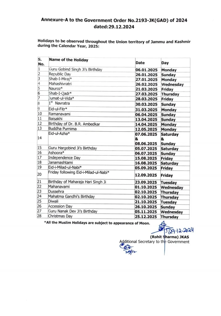 Download the j&k holiday calendar 2025 in pdf format 1 Calender