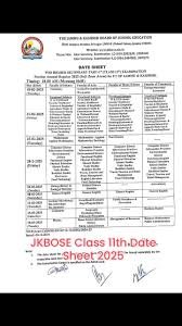 Date sheet for jkbose class 11th: subject-wise exam schedule 2025 2 Date sheet